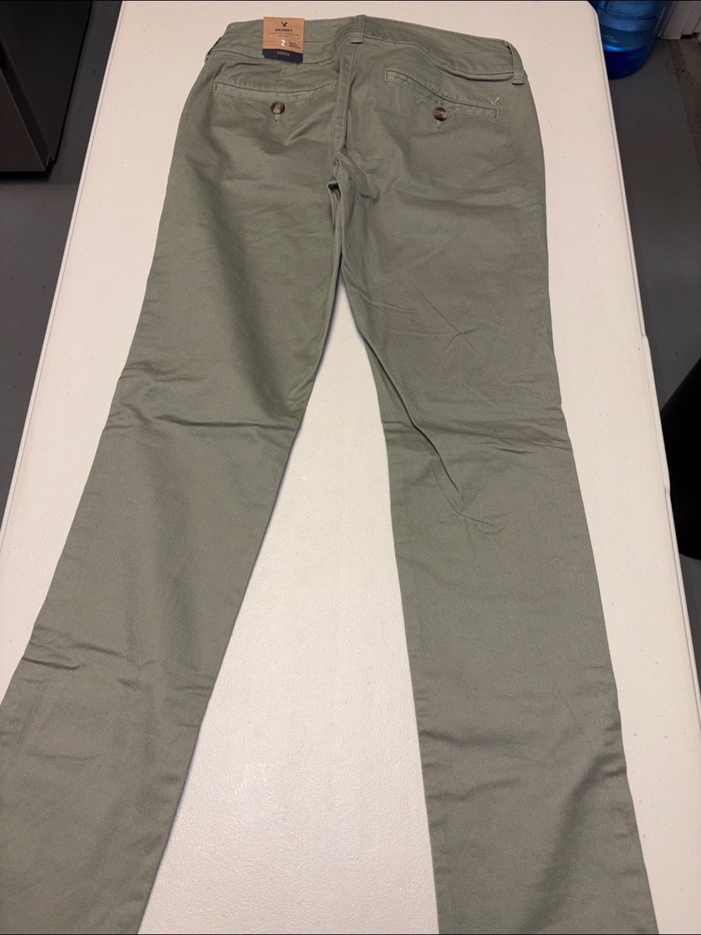 Skinny Stretch Chino Green Pants Sz 2 - Picture 6 of 9